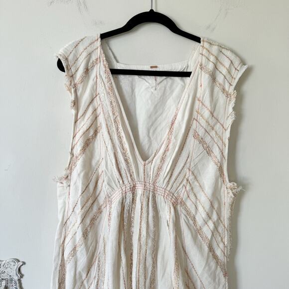 Free People Cactus Flowers Cream Striped Flowy Mini Dress L - Picture 6 of 12